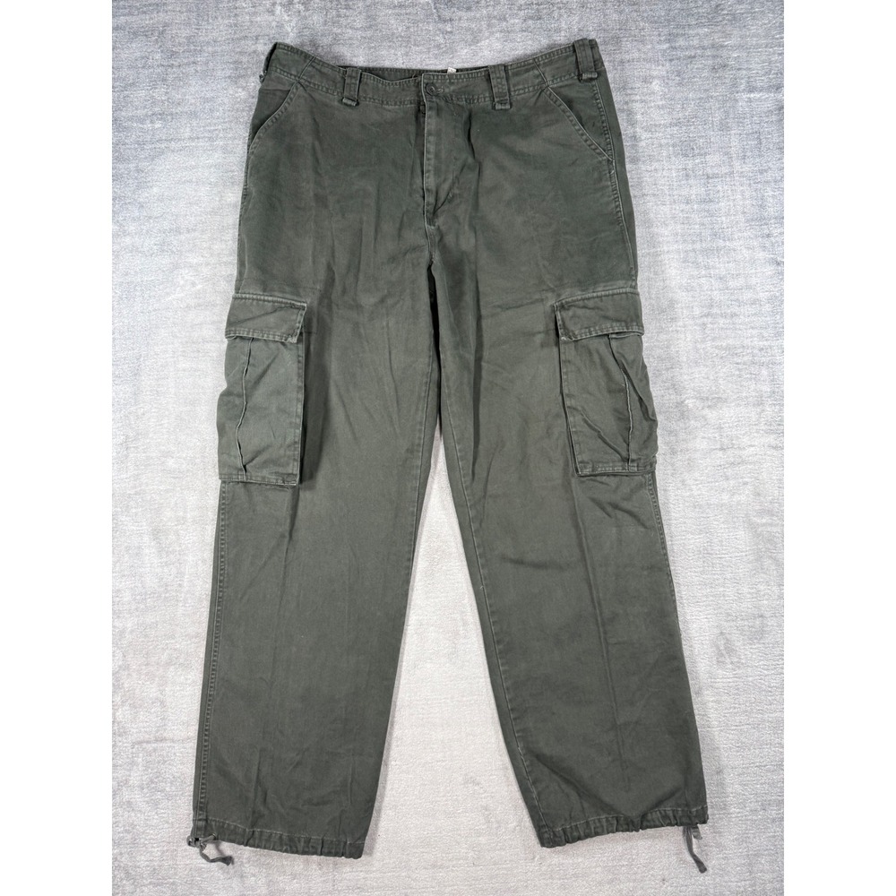 BUM Equipment Pants Mens 36 Olive Green Cotton Straight Leg Utility Cargo Baggy